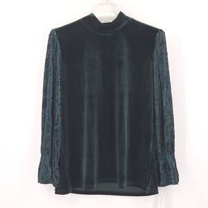 Calessa Mock Neck Blouse Top Large Green Velvet Burnout Whimsigoth Forest Fairy